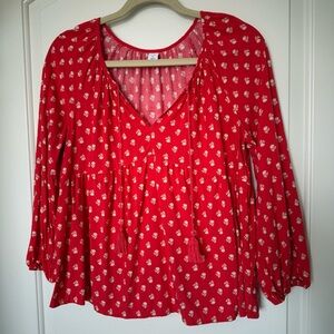 Old Navy Red Floral Women's baby doll Top